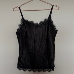 Boutique Womens Babydoll Top Lace Trim Cami Medium Black Romantic Witchy Y2K